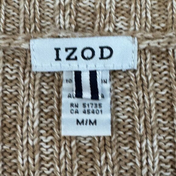 Izod Heather Tan Textured Geometric Print Knit Cardigan Sweater Shawl Collar M - Picture 8 of 13